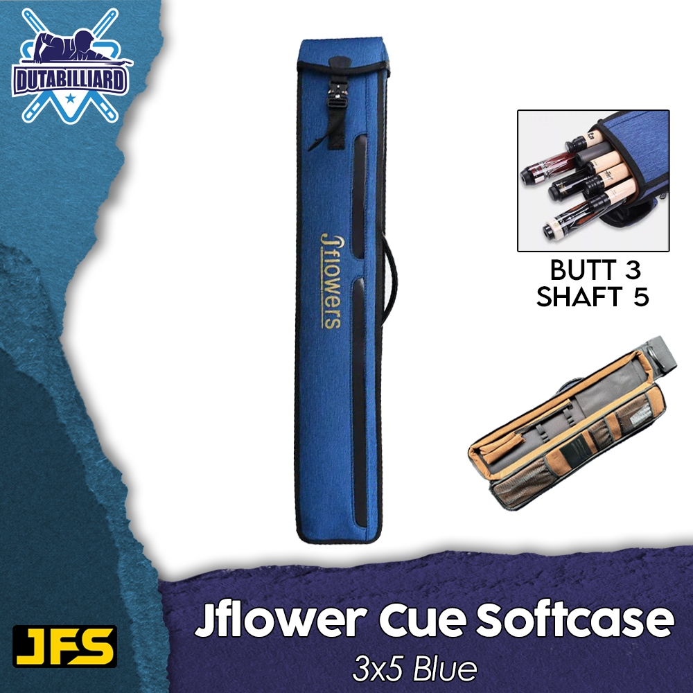 JFlowers Cue Softcase Biru 3x5 Blue Tas Stick Billiard Jflower Soft Case 3B5S