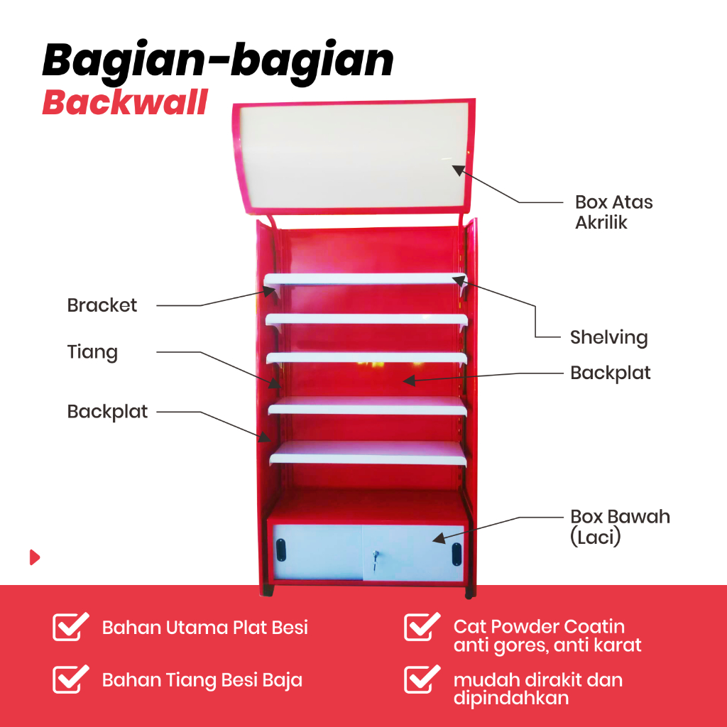 Rak Backwall Belakang Kasir + Lampu Led Tampilan mewah untuk Toko/Minimarket. TERMURAH Se-Jawa Tenga