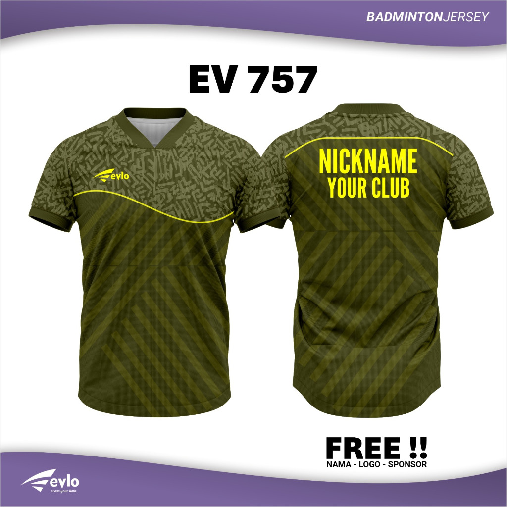 Baju badminton evlo EV 757 HIJAU custom kaos olahraga jersey printing