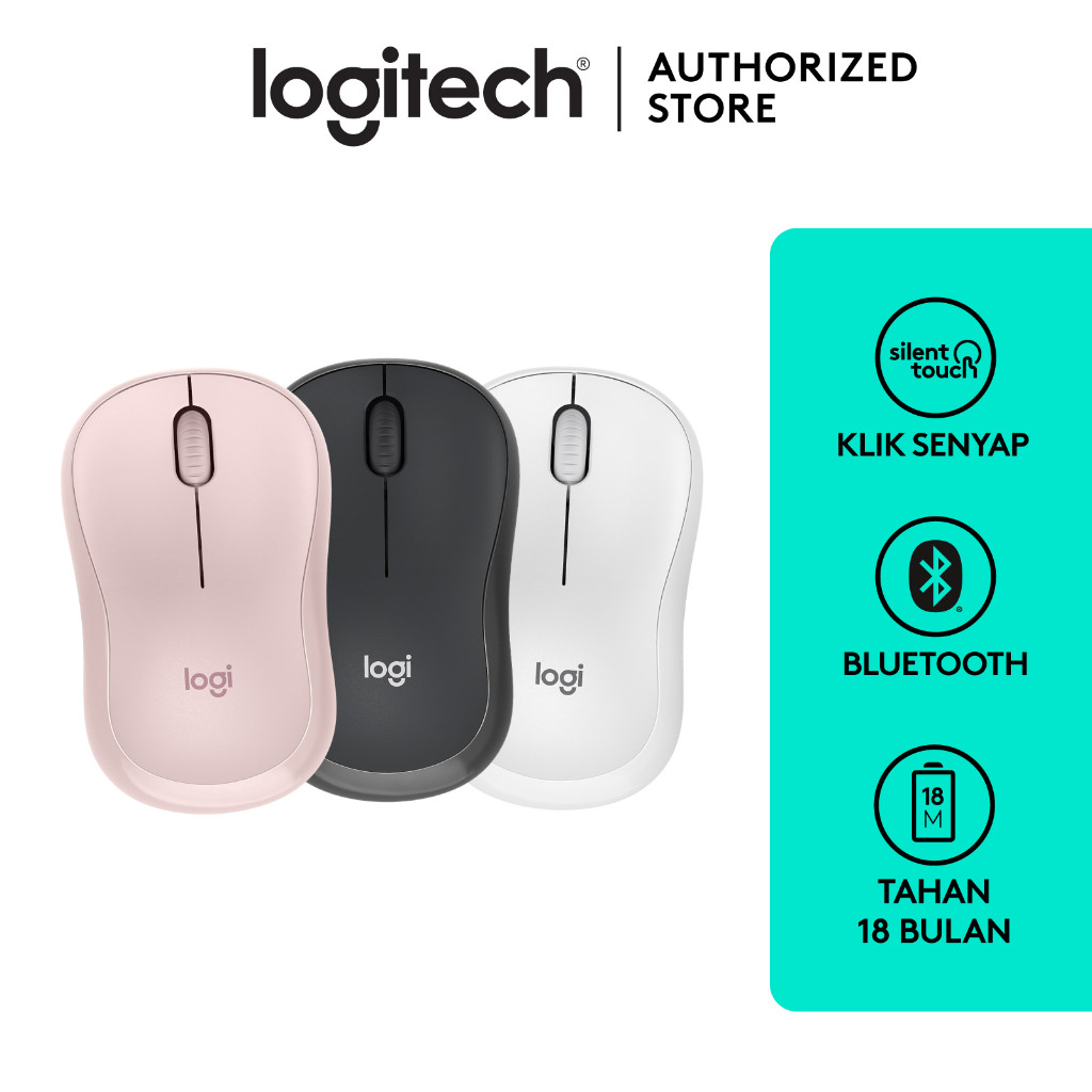 Logitech M241 Silent Bluetooth Mouse, Wireless, Ringkas, Portabel, Penelusuran yang Mulus, untuk Win