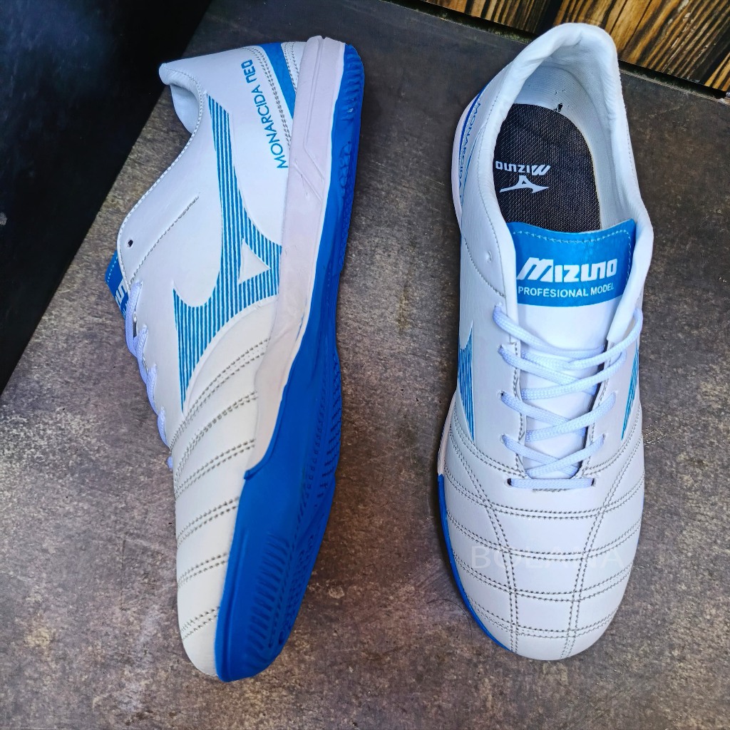 Sepatu Futsal Mizuno Monarcida Neo White Blue Termurah