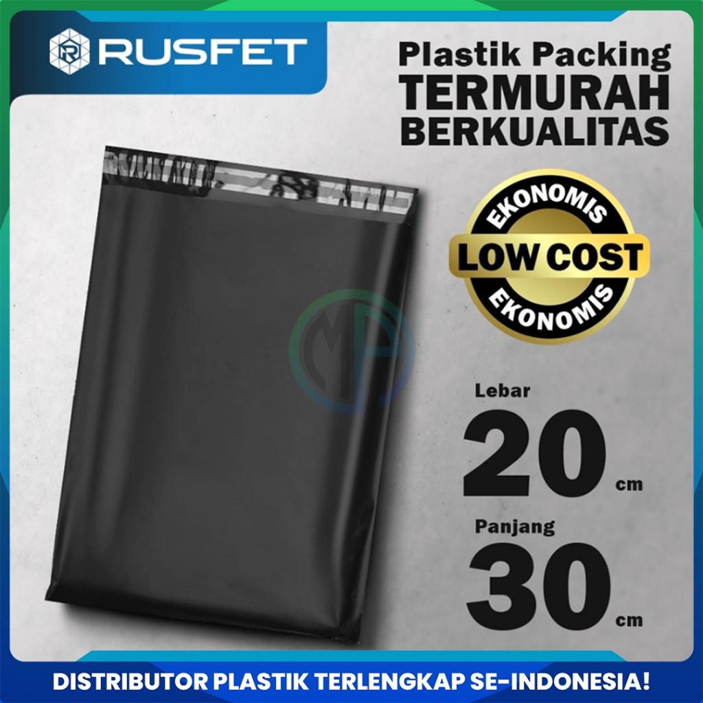 

Amplop Plastik Polymailer Hitam 20cm x 30cm Low Cost Plastic Packing Polos Online shop Rusfet Murah