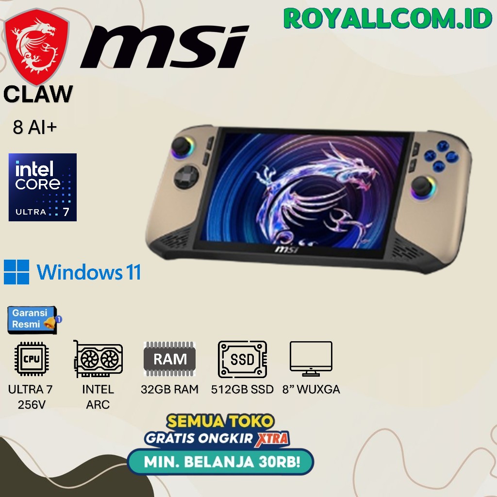 MSI CLAW 8 AI+ ULTRA 7 258V 32GB 1TB W11 8.0 WUXGA 120HZ IPS 100SRGB