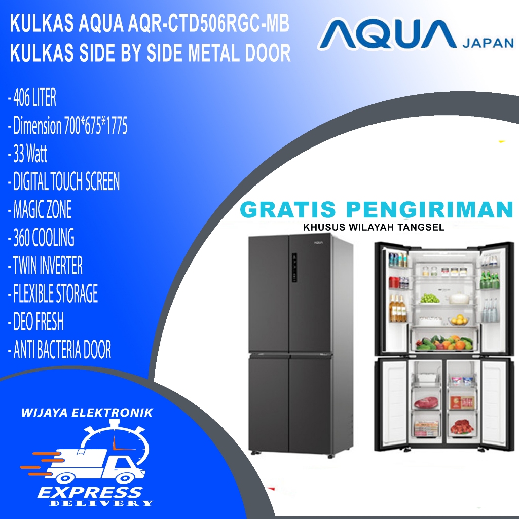 AQUA AQRCTD506RGC KULKAS 4 PINTU MULTIDOOR 406 Liter TWIN INVERTER