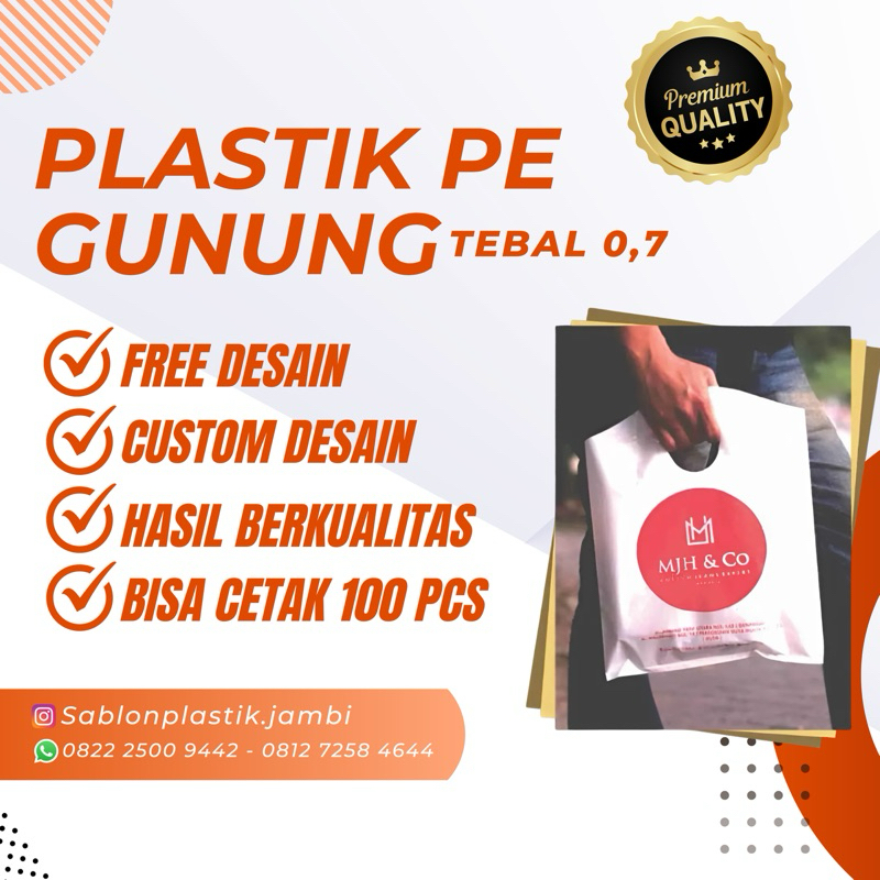 

PLASTIK PE GUNUNG CUSTOM DESIGN FREE DESIGN TEBAL 0. 7 , UKURAN 35x45