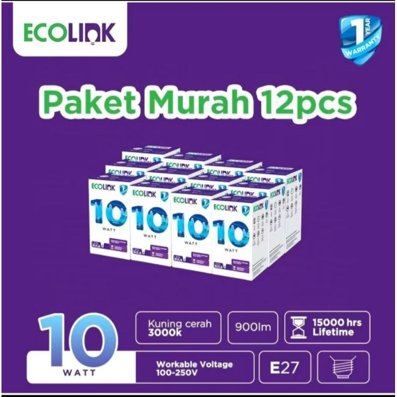 LAMPU LED BULB ECOLINK 10WATT PAKET 12PCS