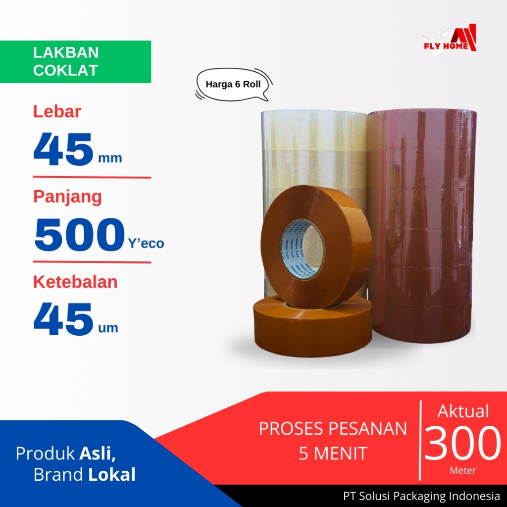 

FLYHOME Lakban coklat 500yard 6 roll 45mm x 500yard lakban jumbo 500 yard ECO