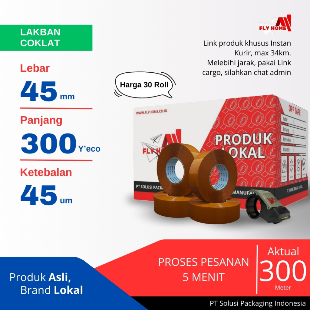 

FLYHOME Lakban coklat 1 dus 500yard 45mm x 500yard 30 roll lakban jumbo 500 yard ECO Instan