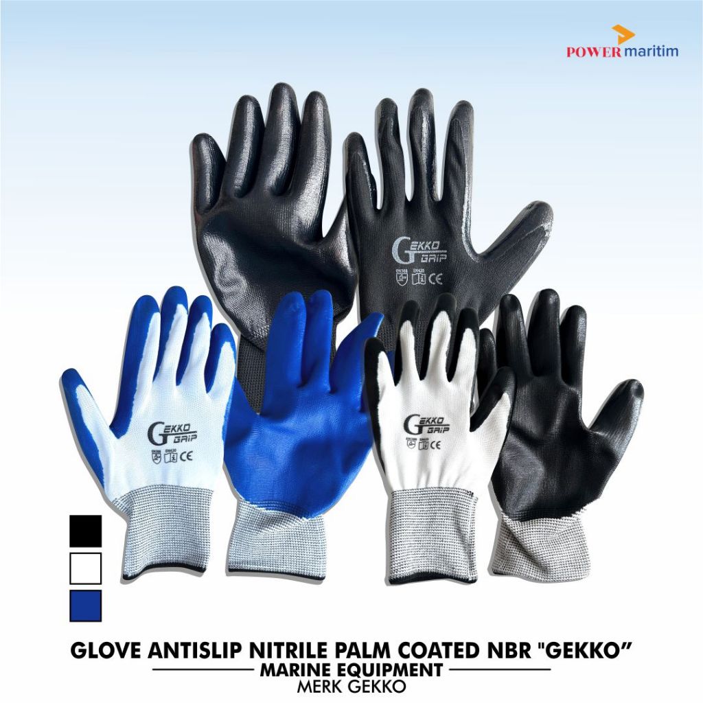 Sarung Tangan Latex Anti Slip Merk Gekko Hand Glove Safety Biru Putih