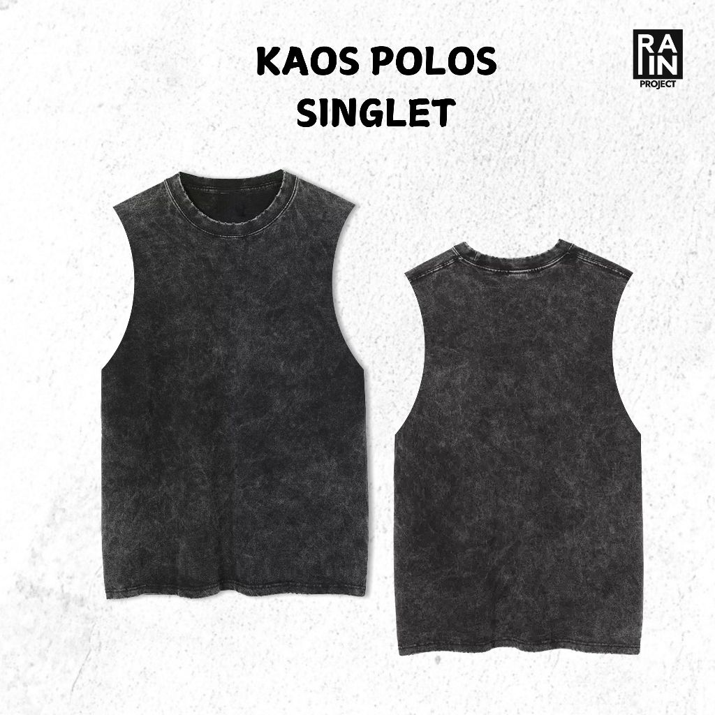 RAIN PROJECT Kaos Singlet Polos Wash Sleeveless Oversize Slimfit kaos Lekbong Polos