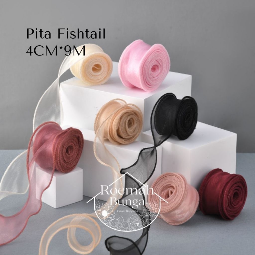 

[ ROLL 4CM x 10M ] Pita Fishtail Wave Mesh Buket Bunga hadiah Kado Kue Ribbon RB010