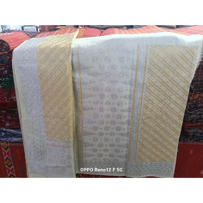 SONGKET PALEMBANG SUTRA TEMBAGA WARNA KUNING TUMPAL SILVER.