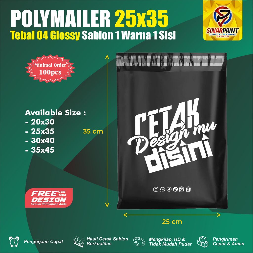 Sablon Plastik POLYMAILER 25x35 Plastik Packing Plastik Kemasan Packaging OLSHOP