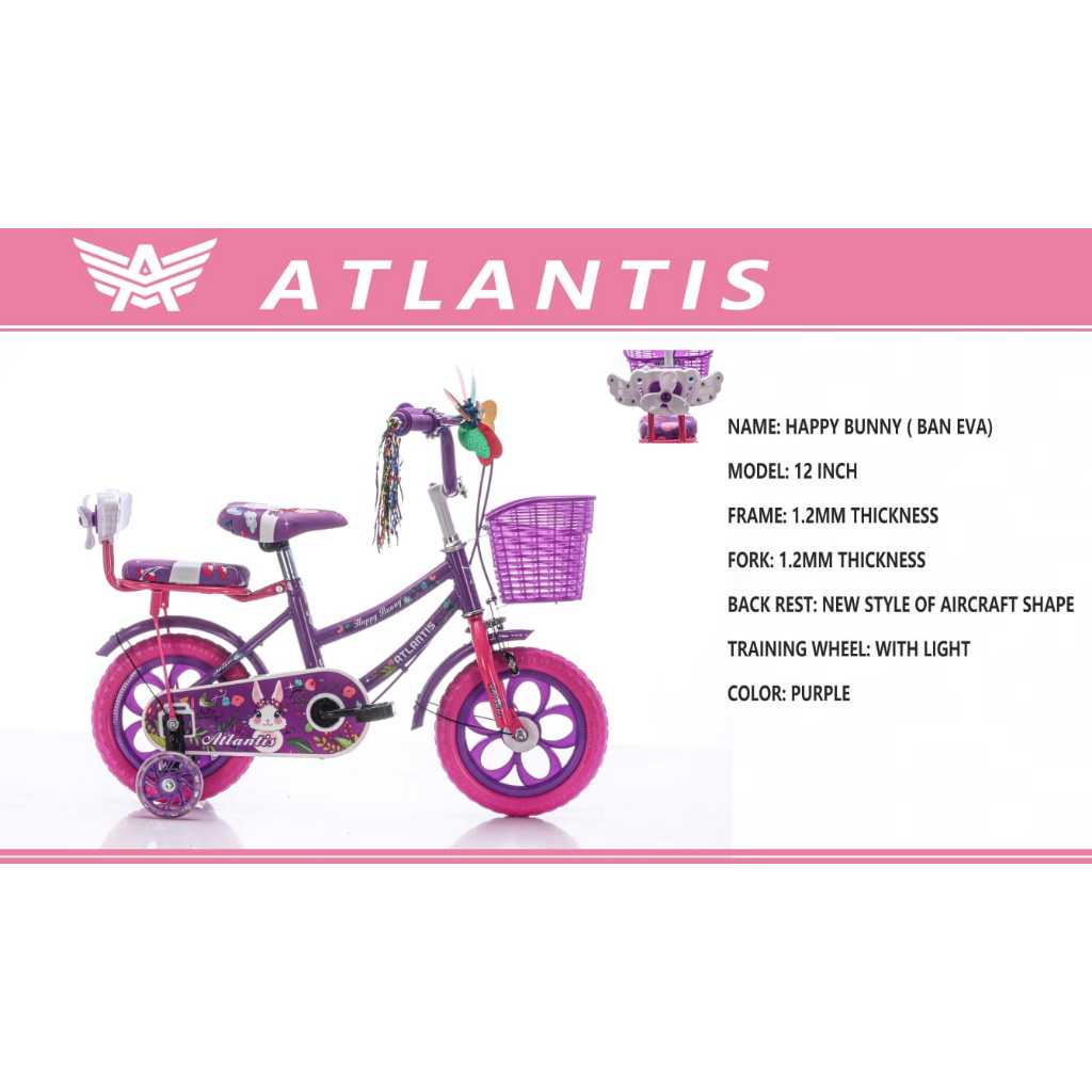 Sepeda Anak Perempuan ATLANTIS ukuran 12 Inch Ban EVA
