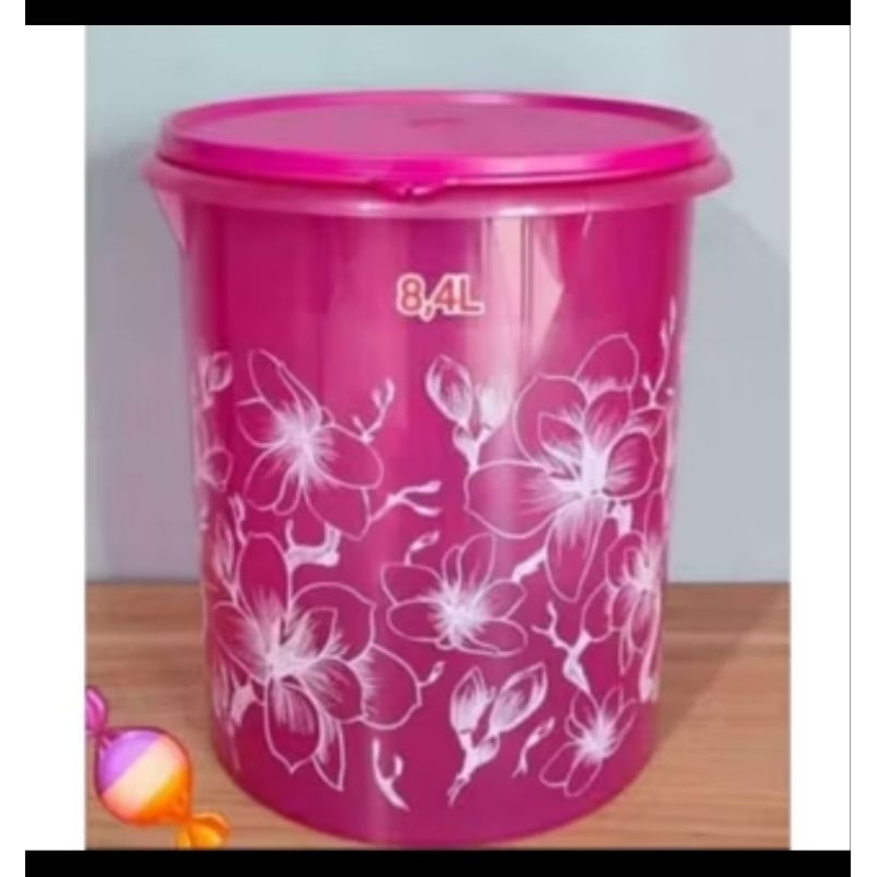 Toples kerupuk  jumbo giant canister Tupperware 8,4 liter butterfly / Flower Pink