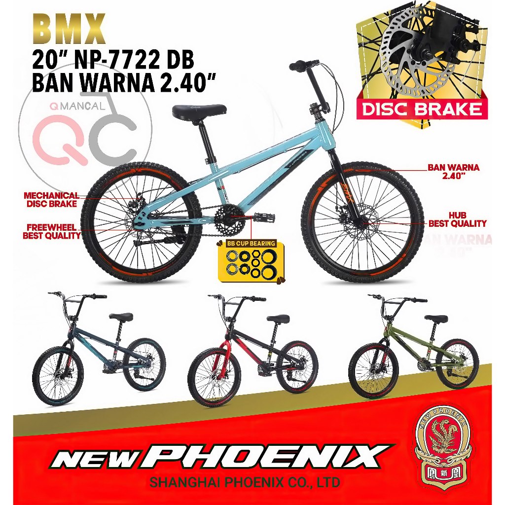 BMX Disk Brake New Phoenix Sepeda Anak Laki 7722 Cakram DB 20" Usia 8-11 Tahun