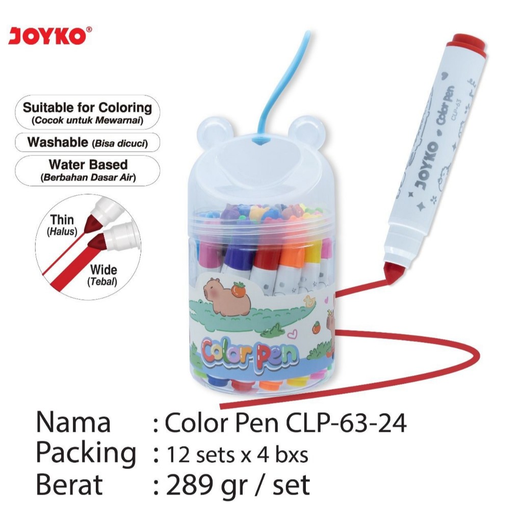 

COLOR PEN JOYKO CLP63/ SPIDOL SET JOYKO CLP 63/ CLP 63 24W CLP 63 12W /SEPIDOL PEN MARKER WASHABLE / MITRA ABADI KATALOG JOGJA