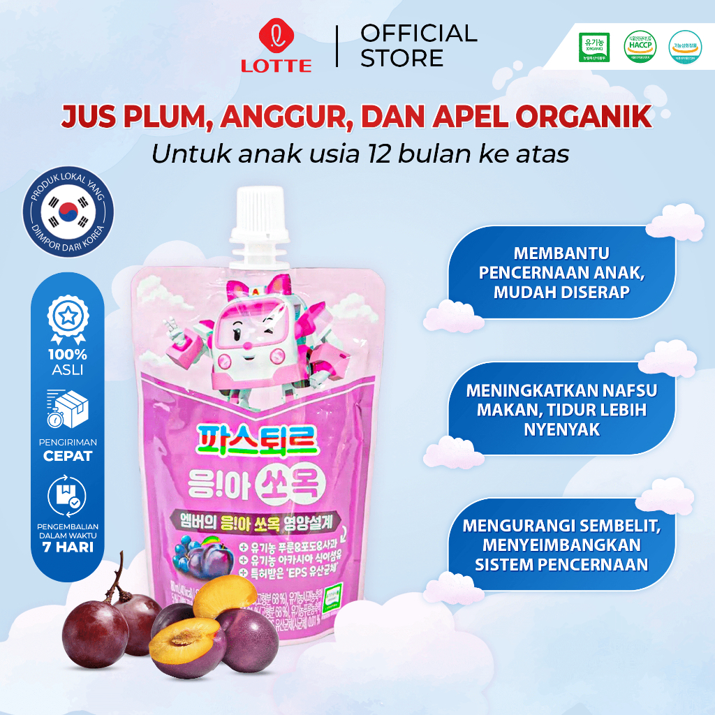 

Jus Organik LOTTE untuk Memperbaiki Saluran Pencernaan Anak - Rasa Anggur Plum Apel Tanpa Gula 80ml - Lemon, Juice