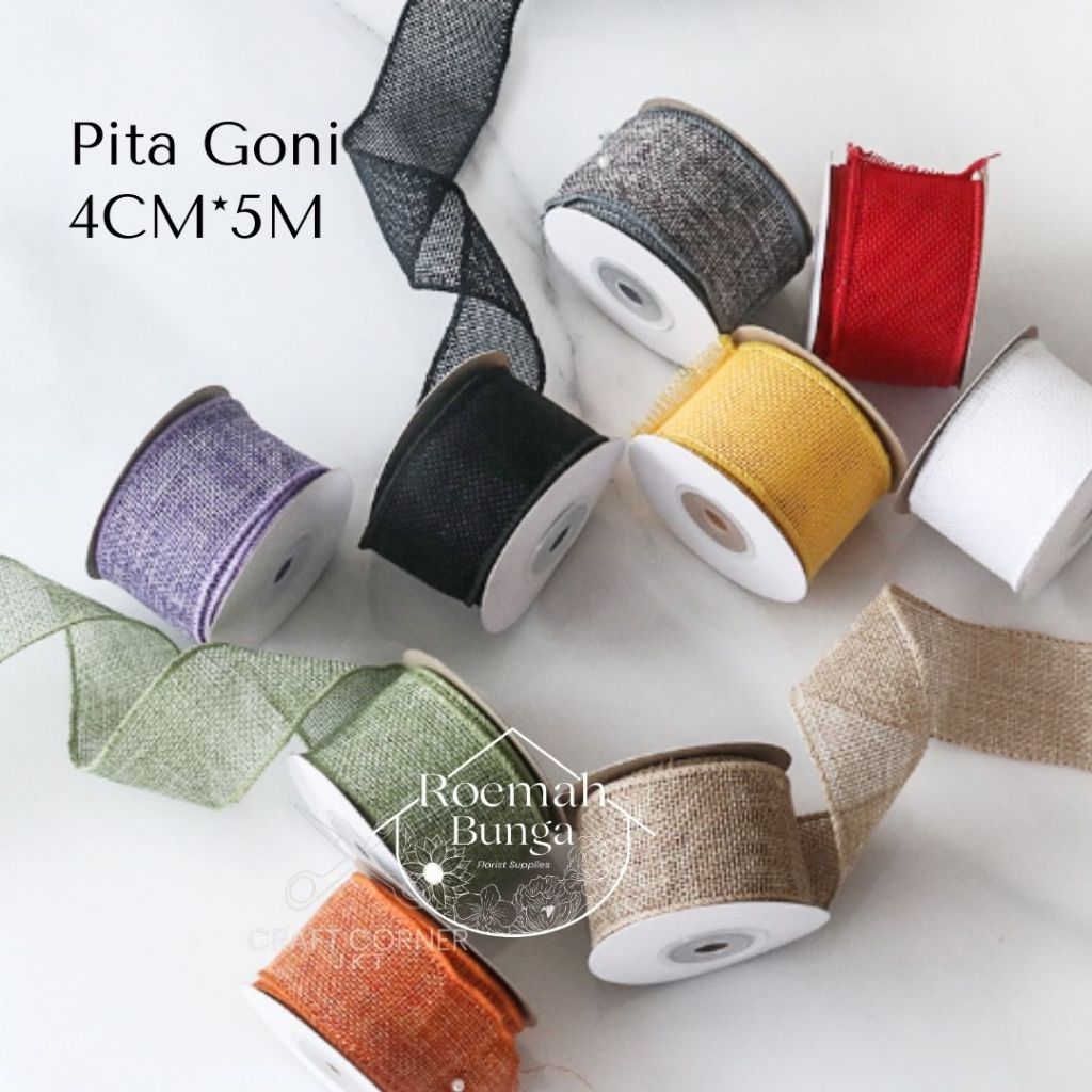 

[ ROLL 4CM x 4,5M ] Pita Goni Warna Import Samping Jahit Burlap Jute Rami Ribbon RB009