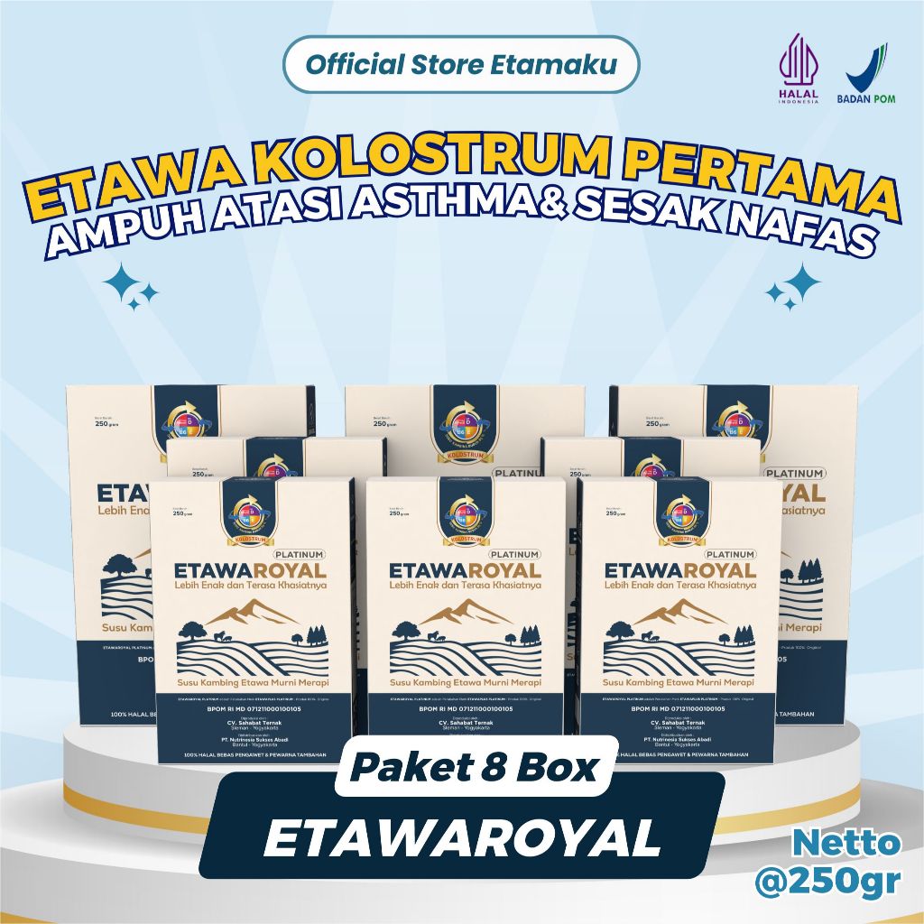 

ETAWAROYAL PLATINUM PAKET 8 BOX / SUSU KAMBING ETAWA / SUSU ETAWA / SUSU PENINGGI BADAN / SUSU ANTI ALERGI / PENAMBAH DAYA TAHAN TUBUH / ETAWAKU / ETAWAKU PLATINUM / SUSU BERUANG / SUSU KESEHATAN