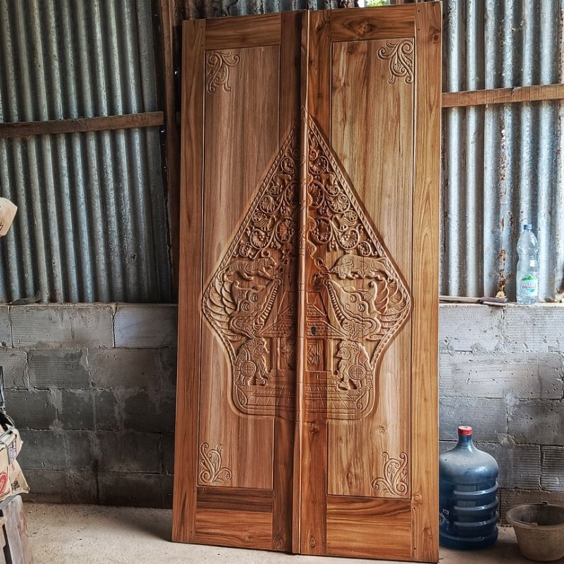 PINTU KUPU KUPU/KUPU TARUNG JATI MINIMALIS UKIRAN WAYANG