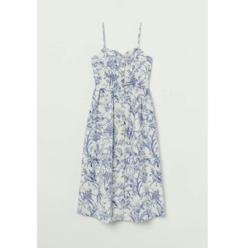 Strappy midi dress linen printed / dior h&m look a like (preloved)
