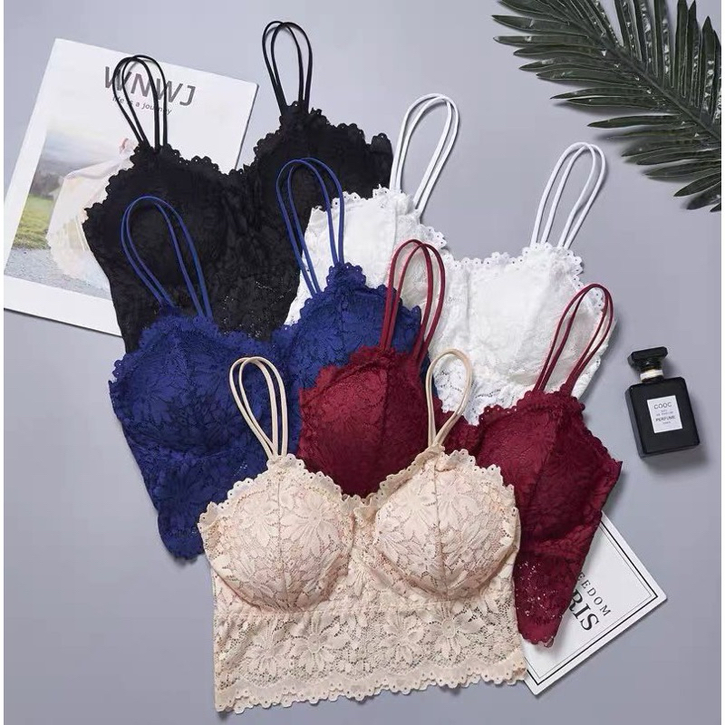 BRALETTE BRA WANITA MOTIF BUNGA RENDA SPORT BRA GYM