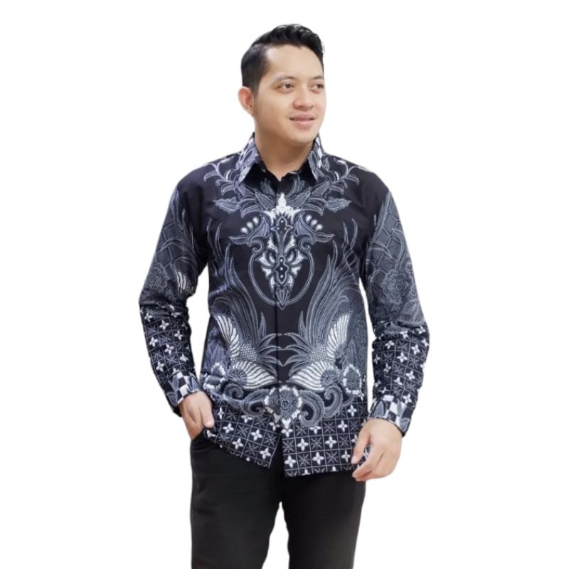Hem Kemeja batik Wijaya hitam Batik Pria Reguler Fit Keris Modern Premium Baju Atasan Batik Cowok Or