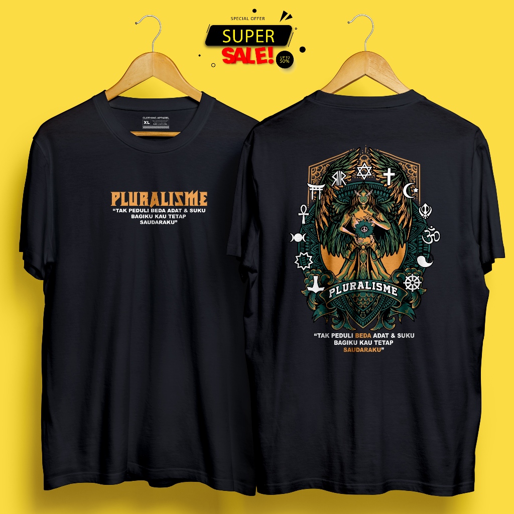 Kaos pria sablon depan belakang motif pluralisme PLURALISME VOL 6