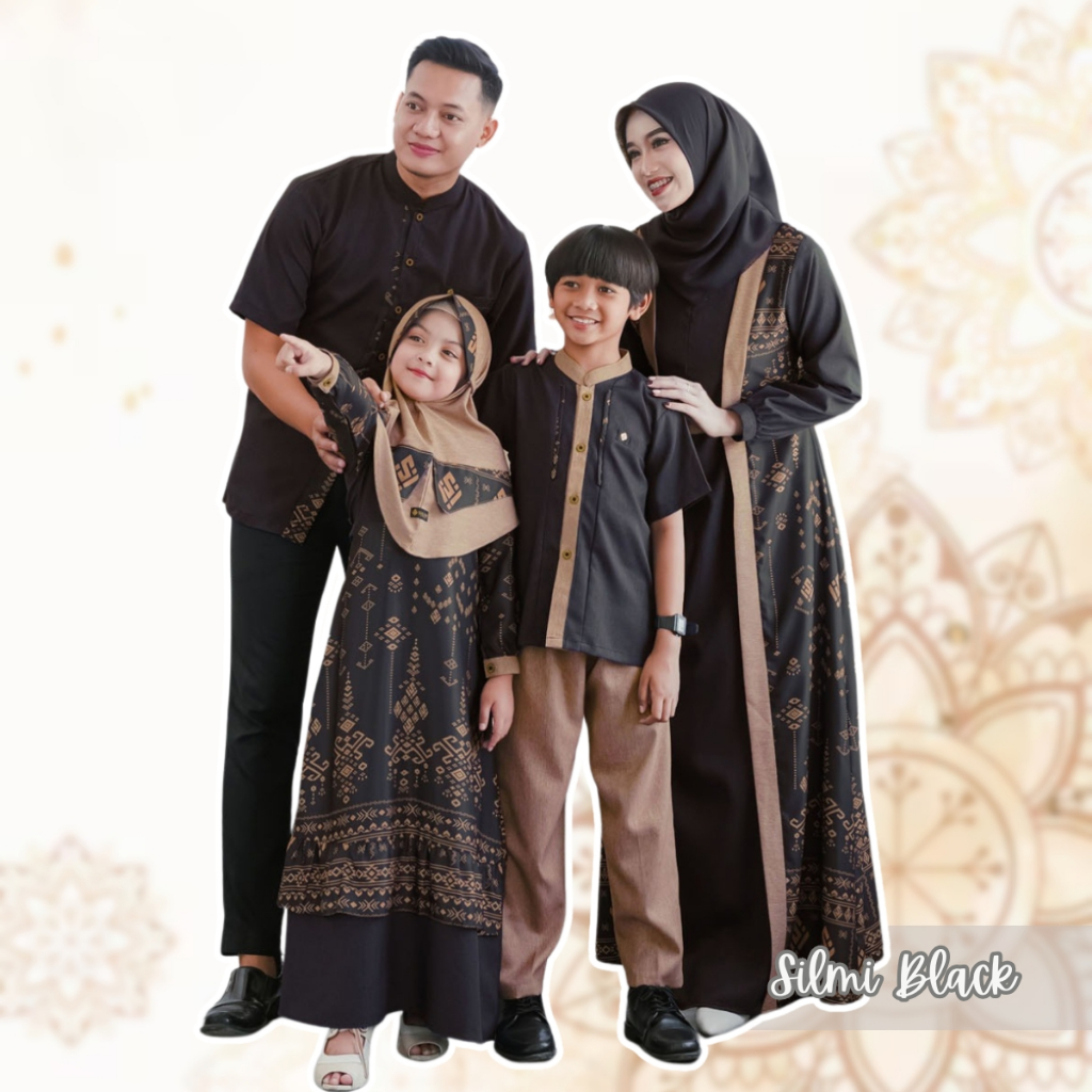 Baju Busana Muslim Couple Pasangan Lebaran Gamis Keluarga Terbaru 2025 Warna Hitam Silmi Family