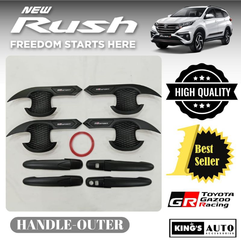 Paket Cover Handle Outer Pintu Cover Pengaman Pintu Mobil Rush 2018 - 2024 Hitam Doff GR SPORT
