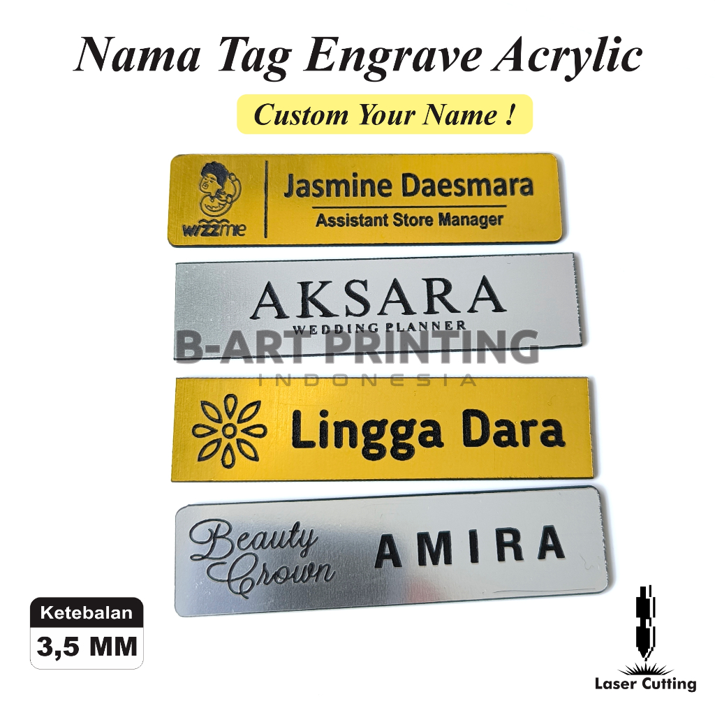 READY SEHARI JADI Nametag GOLD SILVER LASER TEBAL  Nem tag PNS / Nametag Akrilik Gold dan Silver / N