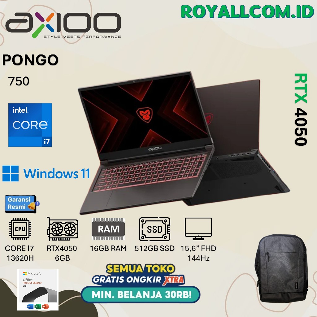 AXIOO PONGO 750 I7 13620H RTX4050 6GB/ 16GB 512GB