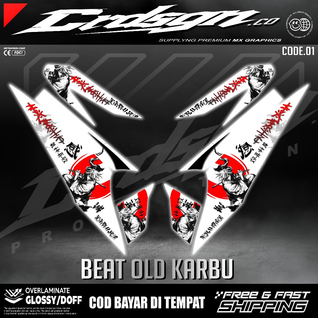 Striping Beat Karbu Motif Samurai  Setriping Stiker Sticker Setiker Motor Semi Full Body Honda Beat 