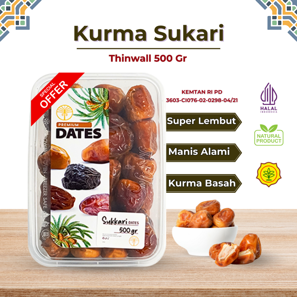 

Kurma Sukari 500 Gr Thinwall Kurma Raja Premium Original