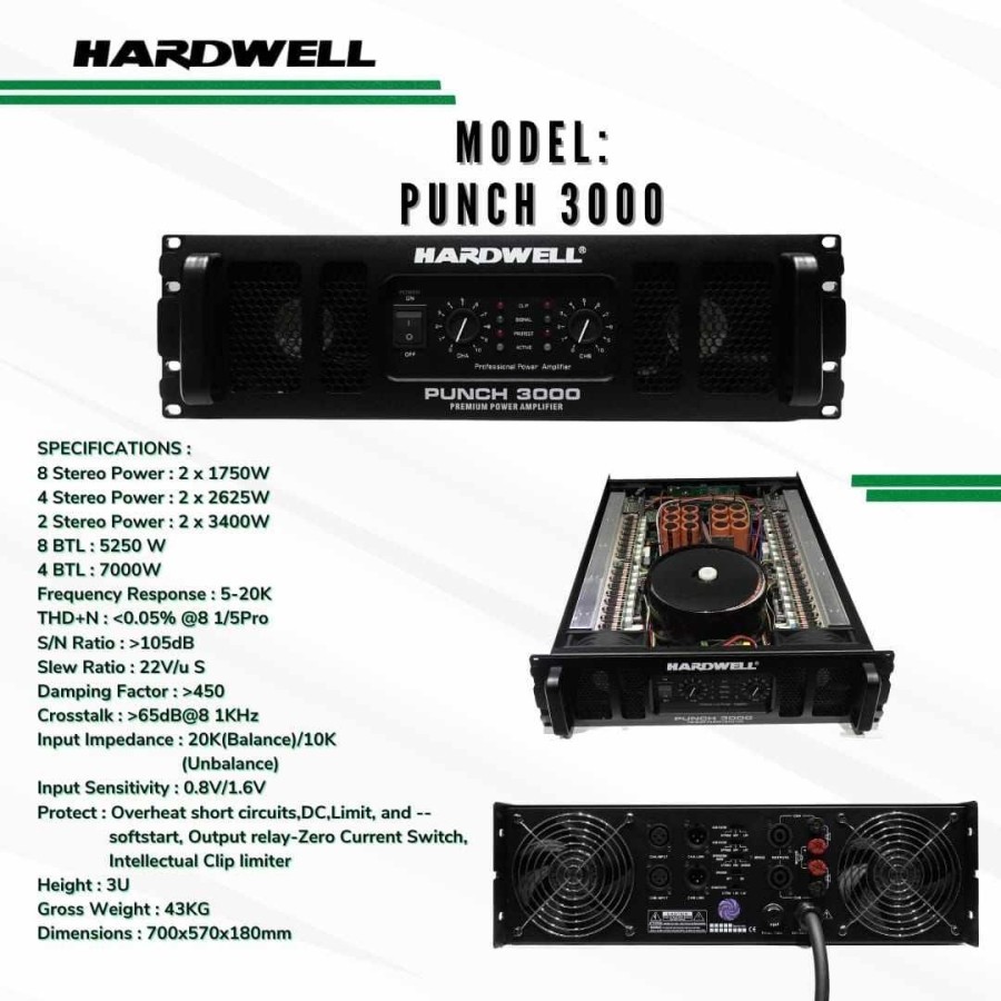 POWER AMPLIFIER HARDWELL POWER PUNCH 3000 8OHM ORIGINAL