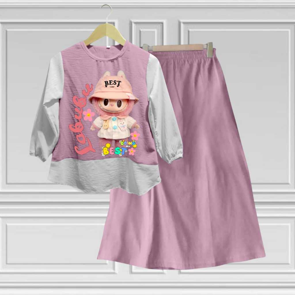 zahra,setelan rok anak perrempuan bahan crincille airflow usia 3-12 tahun set rok anak terbaru zahra