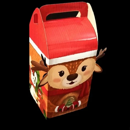 

( 5 pcs ) dus jinjing ntal motif hewan rusa packaging hampers 3 toples 500 gr box handle christmas size 14x14x21 cm