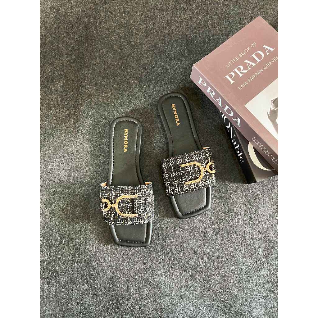SANDAL FLAT KYMORA KEKINIAN / SANDAL SLOP WANITA TEPLEK