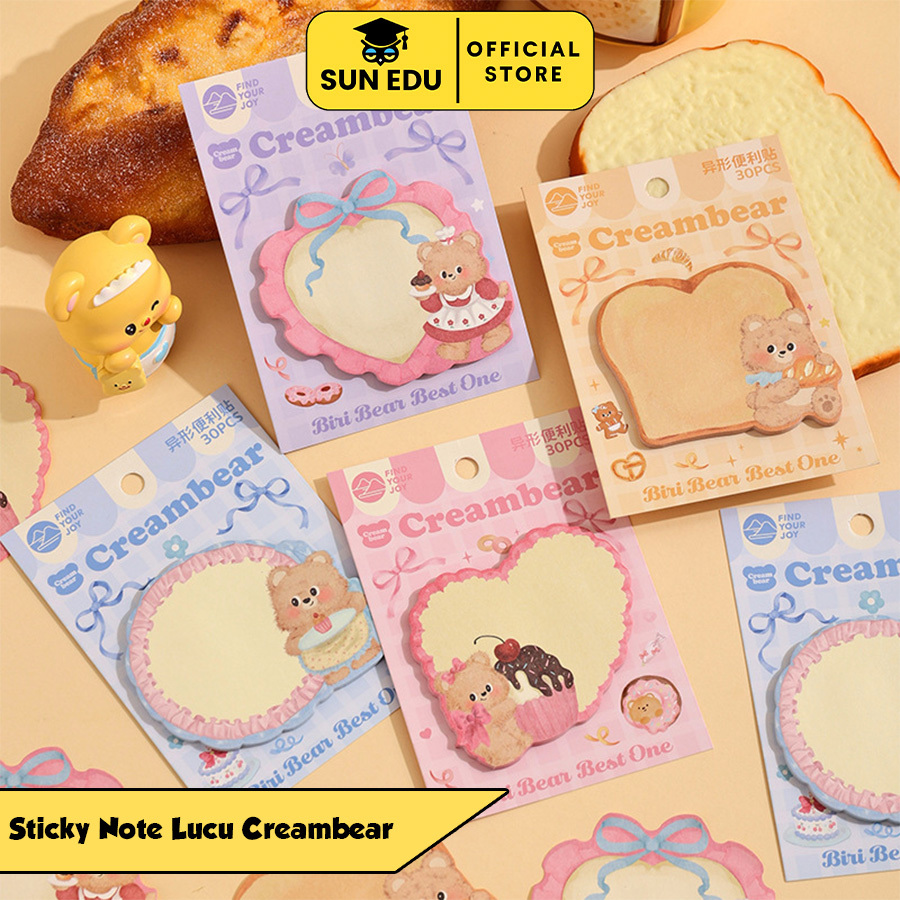 

30 lembar Sticky Note Cute Cream Bear/ Memo Label Sticker Catatan Tempel Kartun
