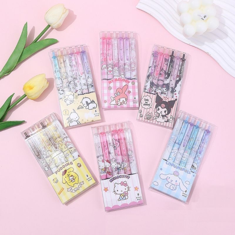 

Pena Gel 1Pcs / 1 Set (isi 6) Bolpoin Gel Mekanik 0.5mm Karakter Sanrio Pulpen Mekanik PG05