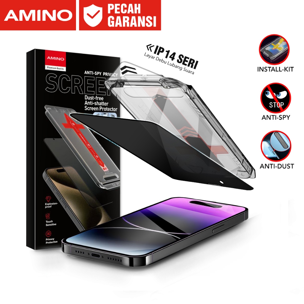AMINO Easy Install Kit Anti SPY Tempered Glass Untuk Iphone 14 Pro Max 14 Pro 14 Privacy Fullcover A