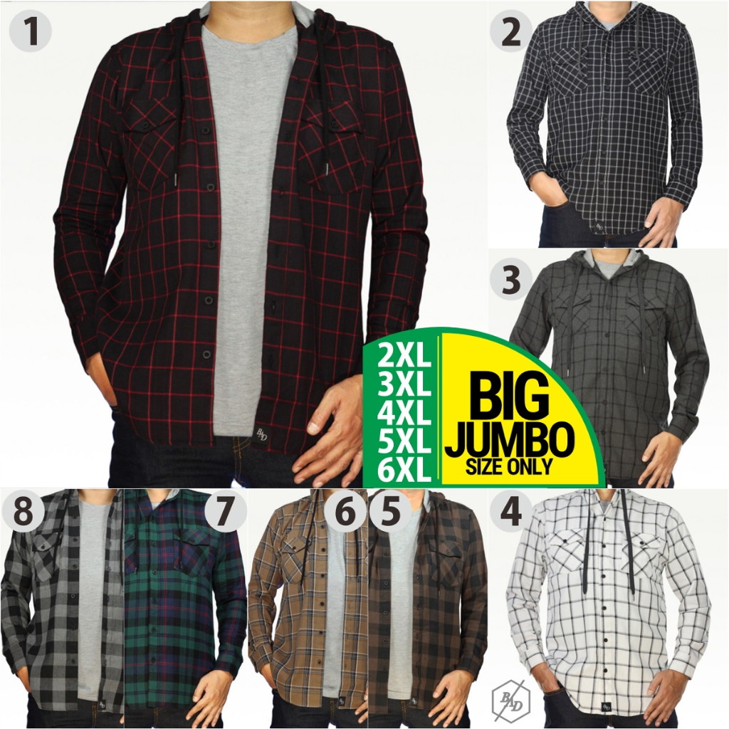 Kemeja Flanel Kaos 2in1 Big Size Jumbo Hem Kotak Casual Kerja Hoodie Cowok