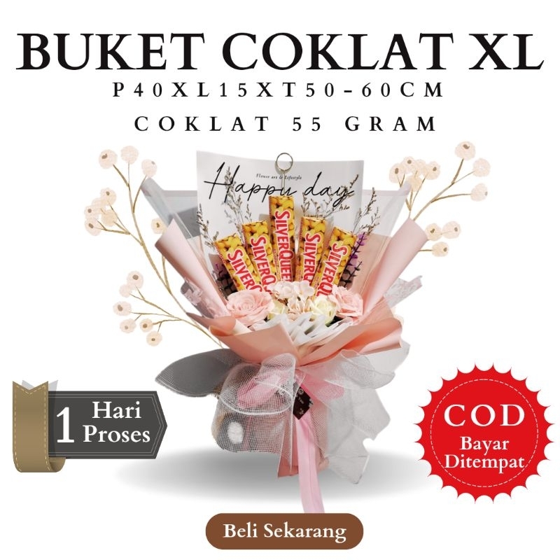 

Buket Coklat Besar Silverqueen 55gr | Bucket Coklat | Buket Bunga Artificial | Hadiah Ulang Tahun | Kado Valentine