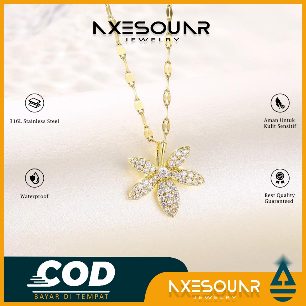 Kalung Titanium Wanita Daun Mapel Anti Karat Fashion Korean Style Anti Karat Dan Luntur KT107RPKD