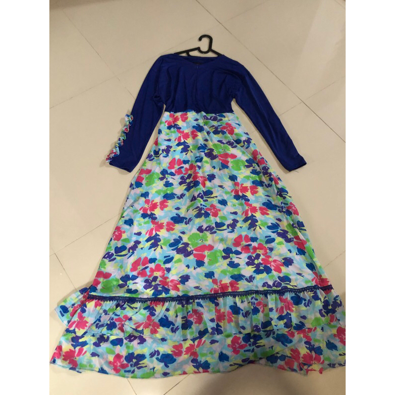 preloved gamis dewasa biru elektrik