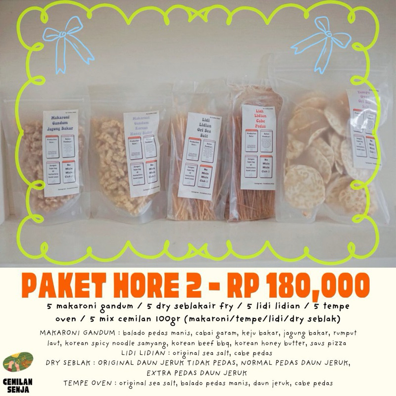 

PAKET HORE 2 - ( 5 pax ) CEMILAN 100gr cemilan senja (JAN-FEB PROMO)