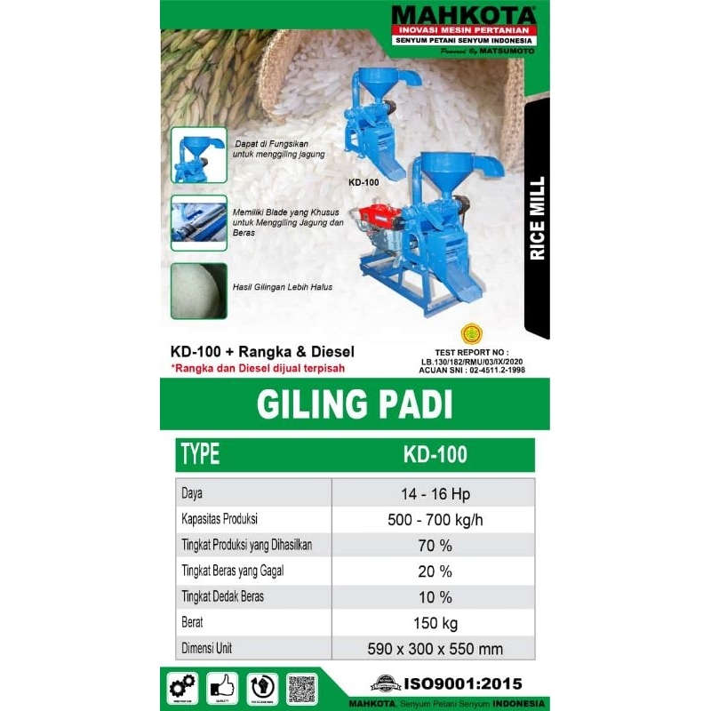 MESIN SELEP PADI GILING PADI KD-100 RICE MILL MAHKOTA