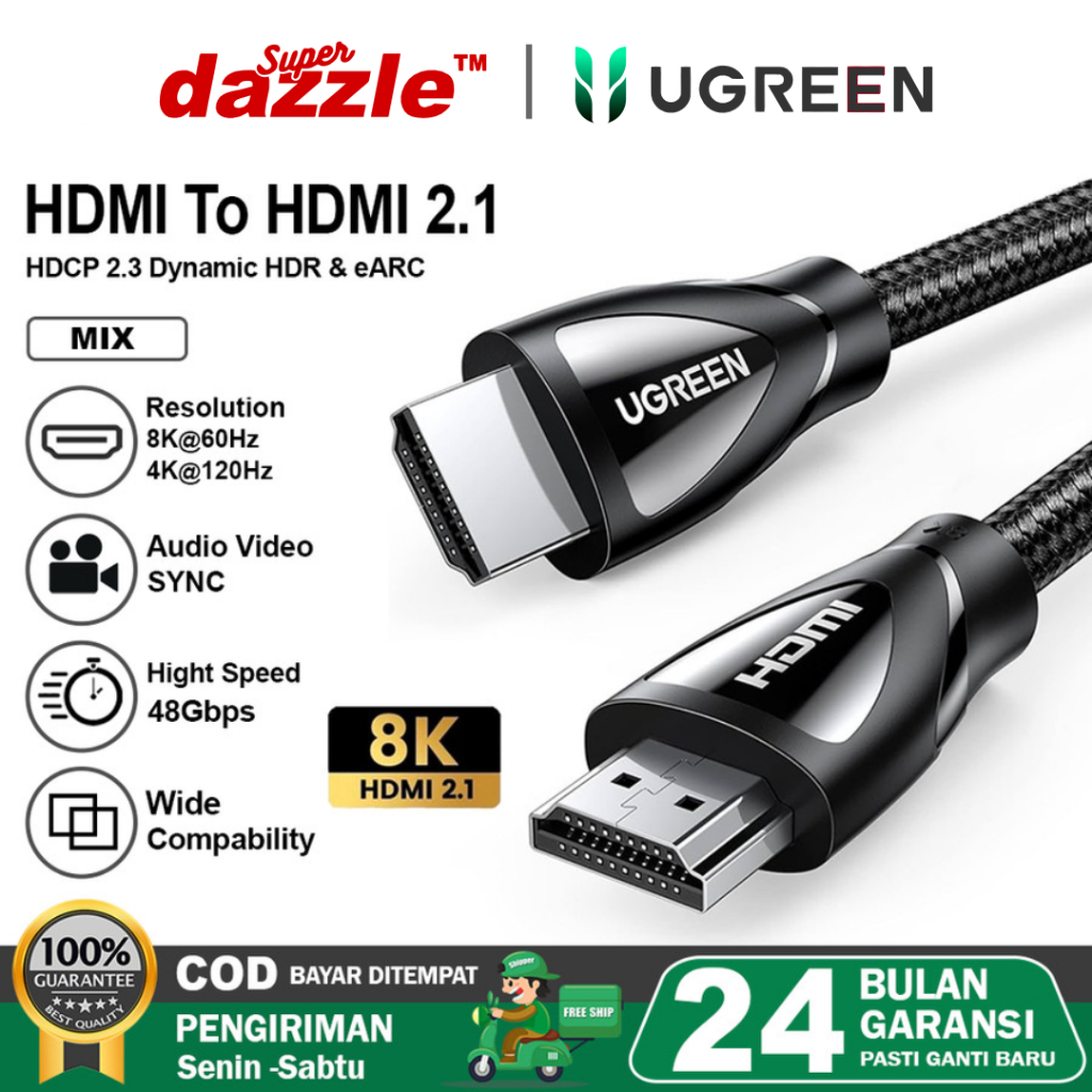 [ TERLARIS ] UGREEN Kabel HDMI 8K to HDMI 2.1 VGA 4K 120Hz 60Hz Ultra Speed HDCP2.2 Monitor Original