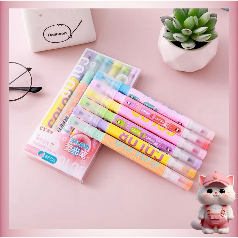 

N12 ( 1 Set 6 Pcs 12 Warna ) Stabilo Pastel 1 Set Highlighter 2 Sisi 6 PCS 12 Warna / Stabilo Morandi Cute untuk Kantor Sekolah Kuliah